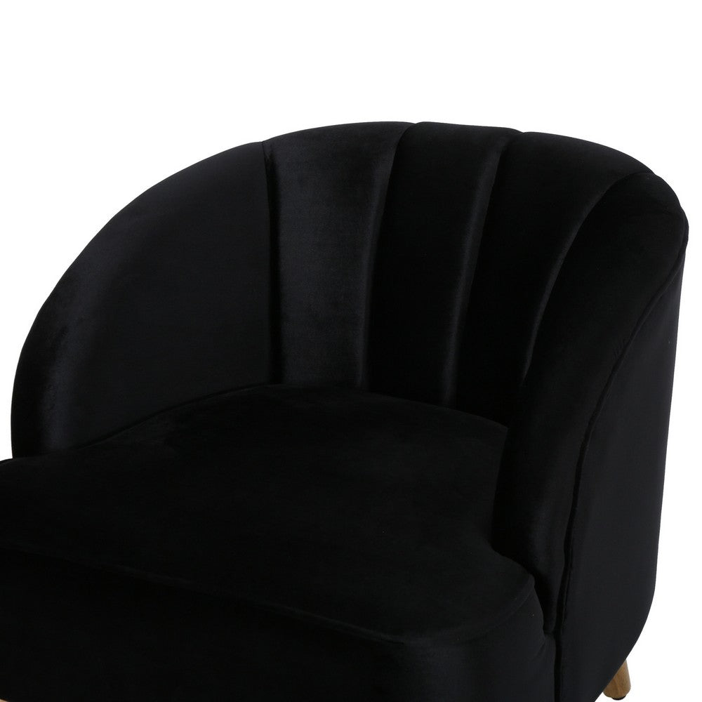 Accent Barrel Chair | Channeled Black Altay Velvet | Walnut Brown Wood Legs