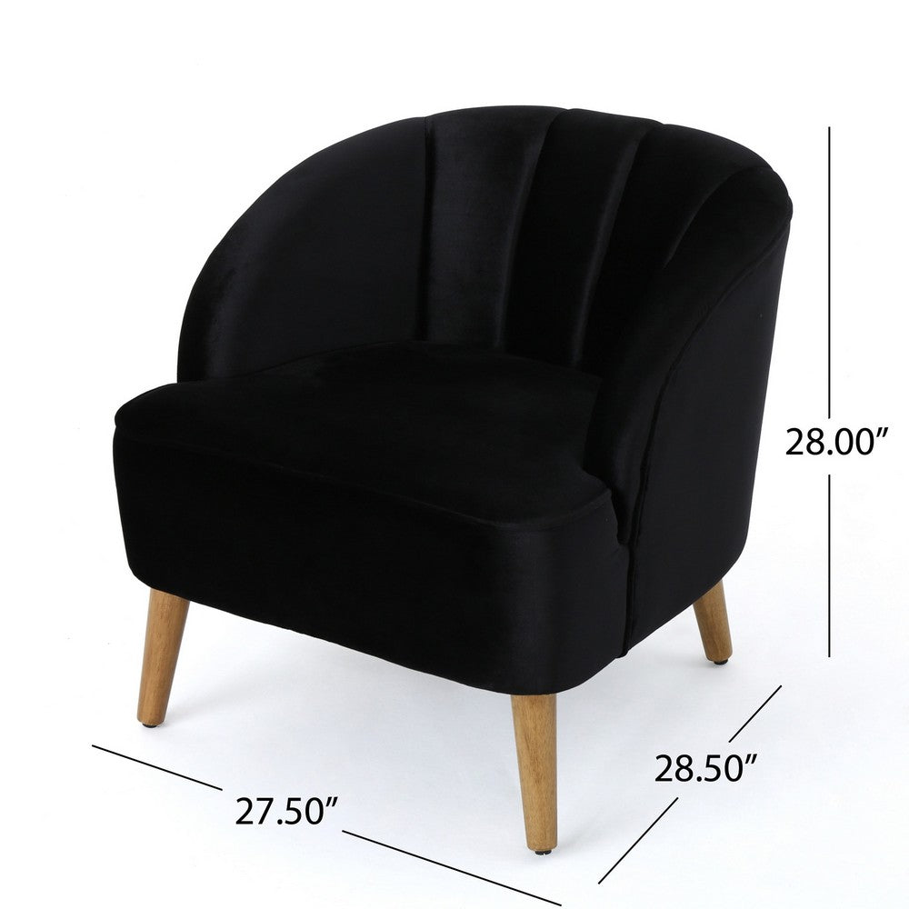 Accent Barrel Chair | Channeled Black Altay Velvet | Walnut Brown Wood Legs