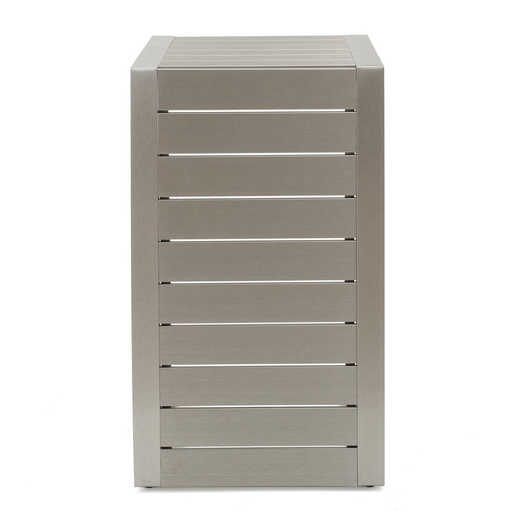 Kory Outdoor Side Table | C-Shaped | Slatted Frame | Silver Aluminum 24"