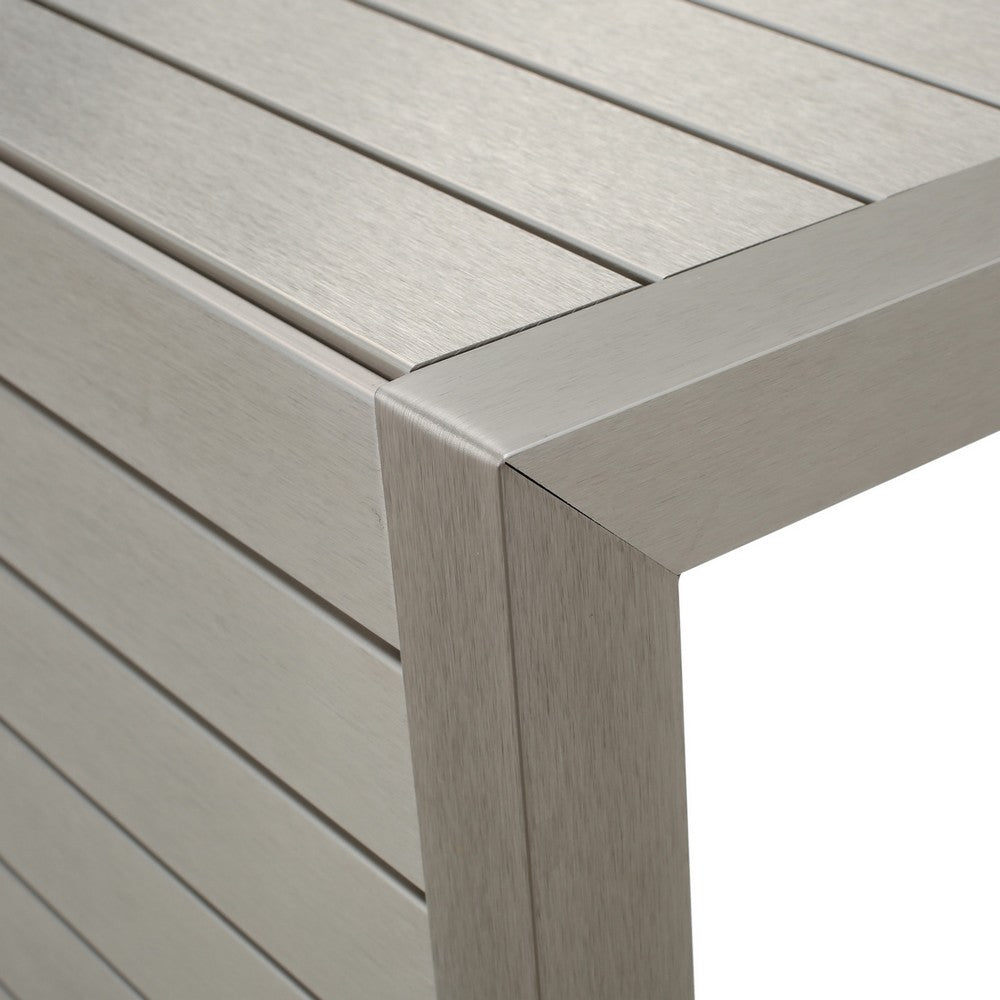 Kory Outdoor Side Table | C-Shaped | Slatted Frame | Silver Aluminum 24"
