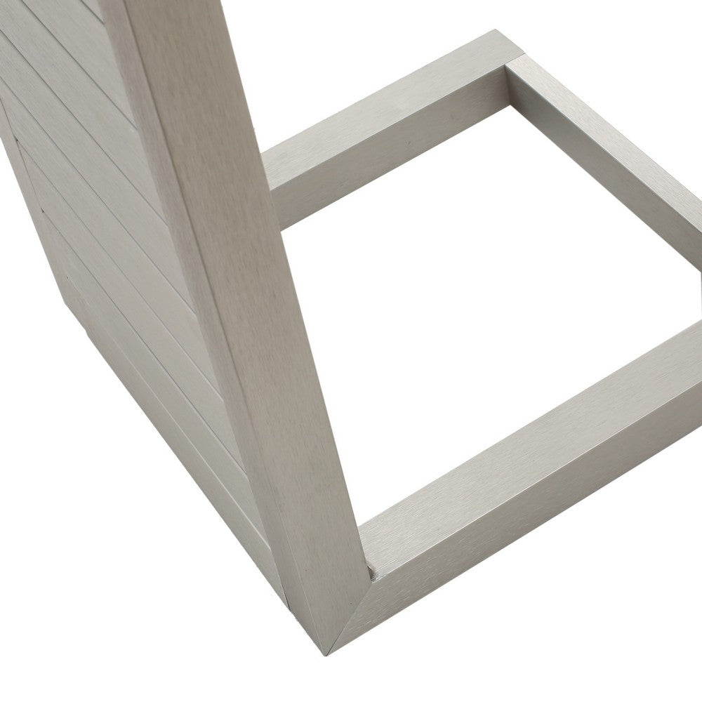 Kory Outdoor Side Table | C-Shaped | Slatted Frame | Silver Aluminum 24"