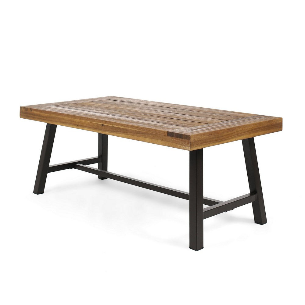 Leslee Outdoor Coffee Table | Slatted Rectangular Top | Black Metal 46"