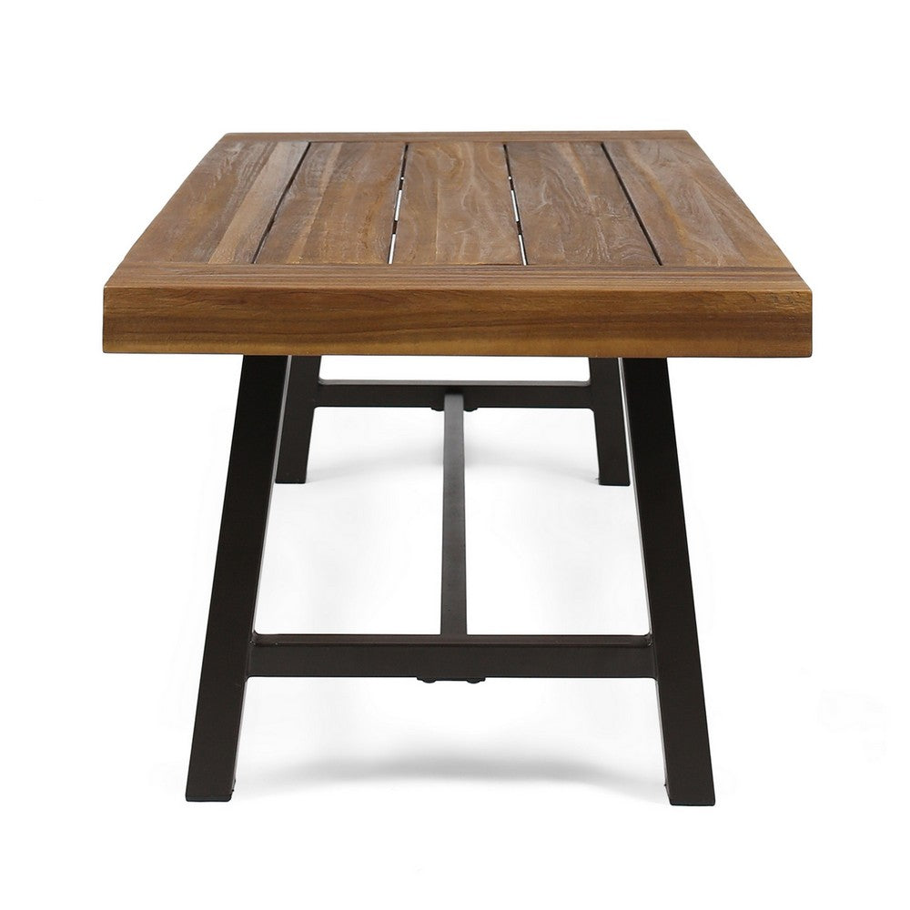 Leslee Outdoor Coffee Table | Slatted Rectangular Top | Black Metal 46"
