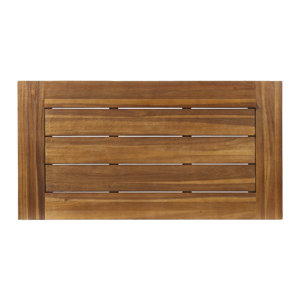 Leslee Outdoor Coffee Table | Slatted Rectangular Top | Black Metal 46"