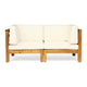 Carie Outdoor 2pc Loveseat Set | Beige Polyester | Slatted Brown Wood