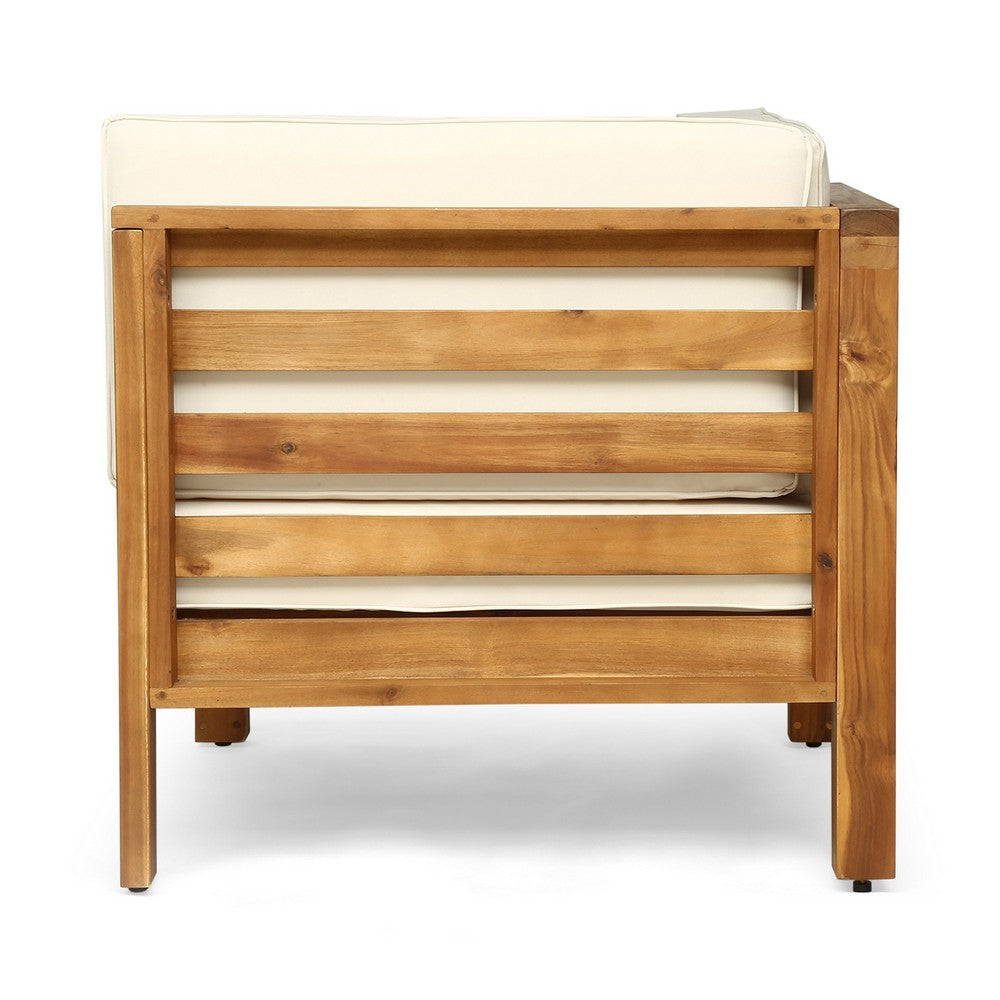 Carie Outdoor 2pc Loveseat Set | Beige Polyester | Slatted Brown Wood