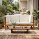 Carie Outdoor 2pc Loveseat Set | Beige Polyester | Slatted Brown Wood
