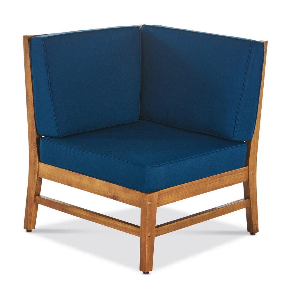 Hoye Outdoor 5pc Modular Corner Sofa Set | L-Shape | Blue Polyester | Brown