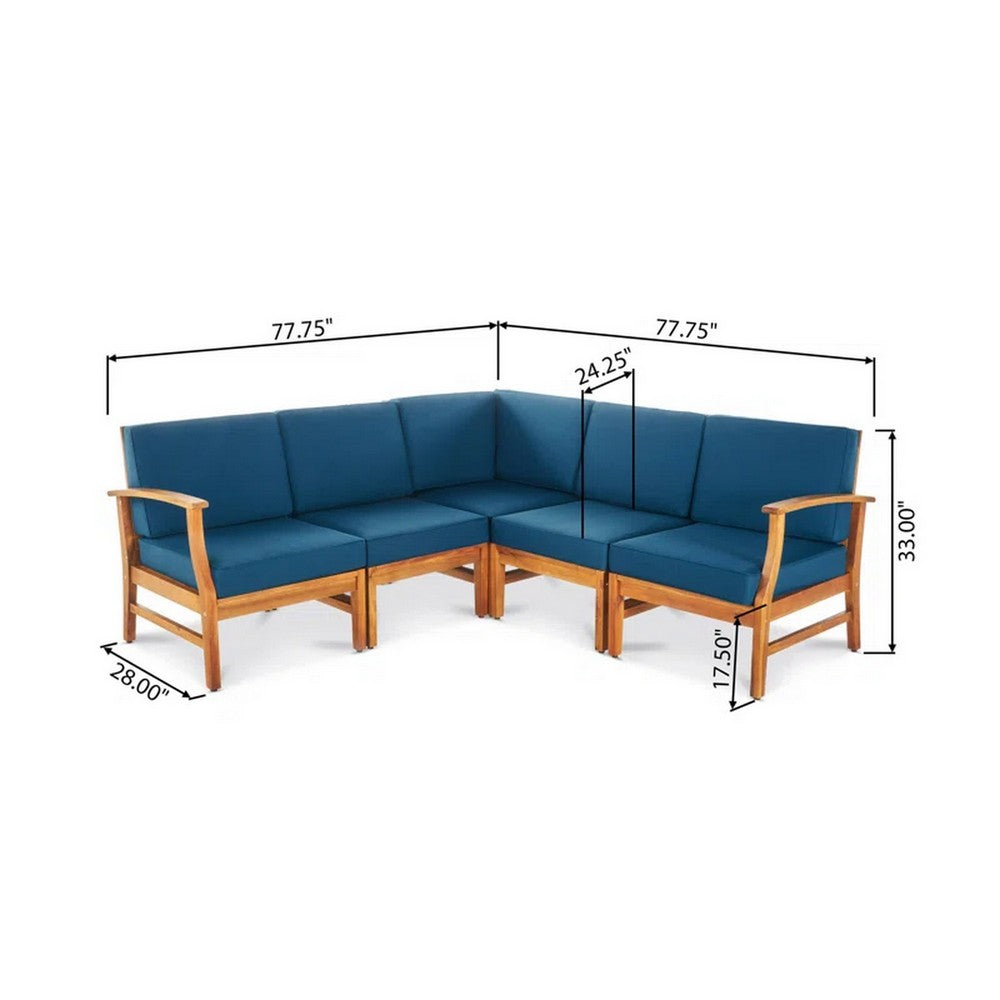 Hoye Outdoor 5pc Modular Corner Sofa Set | L-Shape | Blue Polyester | Brown