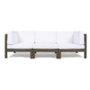 Carie Outdoor 3pc Sofa Set | White Fabric Cushions | Slatted Brown Wood
