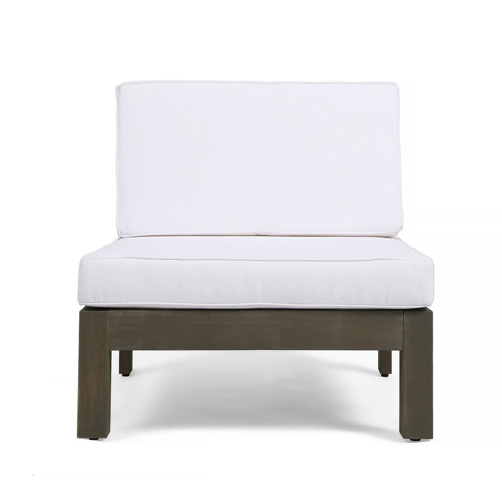 Carie Outdoor 3pc Sofa Set | White Fabric Cushions | Slatted Brown Wood