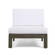 Carie Outdoor 3pc Sofa Set | White Fabric Cushions | Slatted Brown Wood