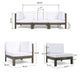 Carie Outdoor 3pc Sofa Set | White Fabric Cushions | Slatted Brown Wood