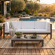 Carie Outdoor 3pc Sofa Set | White Fabric Cushions | Slatted Brown Wood