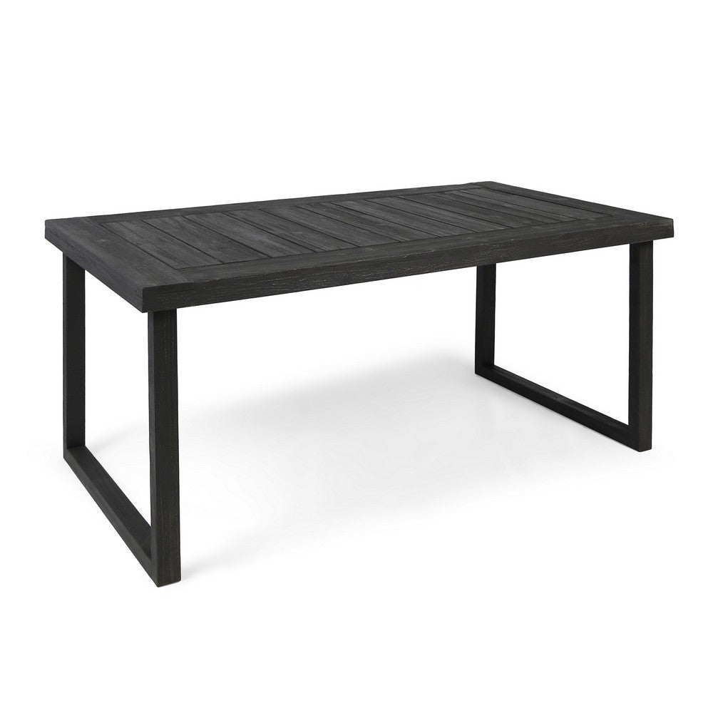 Outdoor Dining Table | Slatted Rectangular Top | Sandblasted Gray 69"
