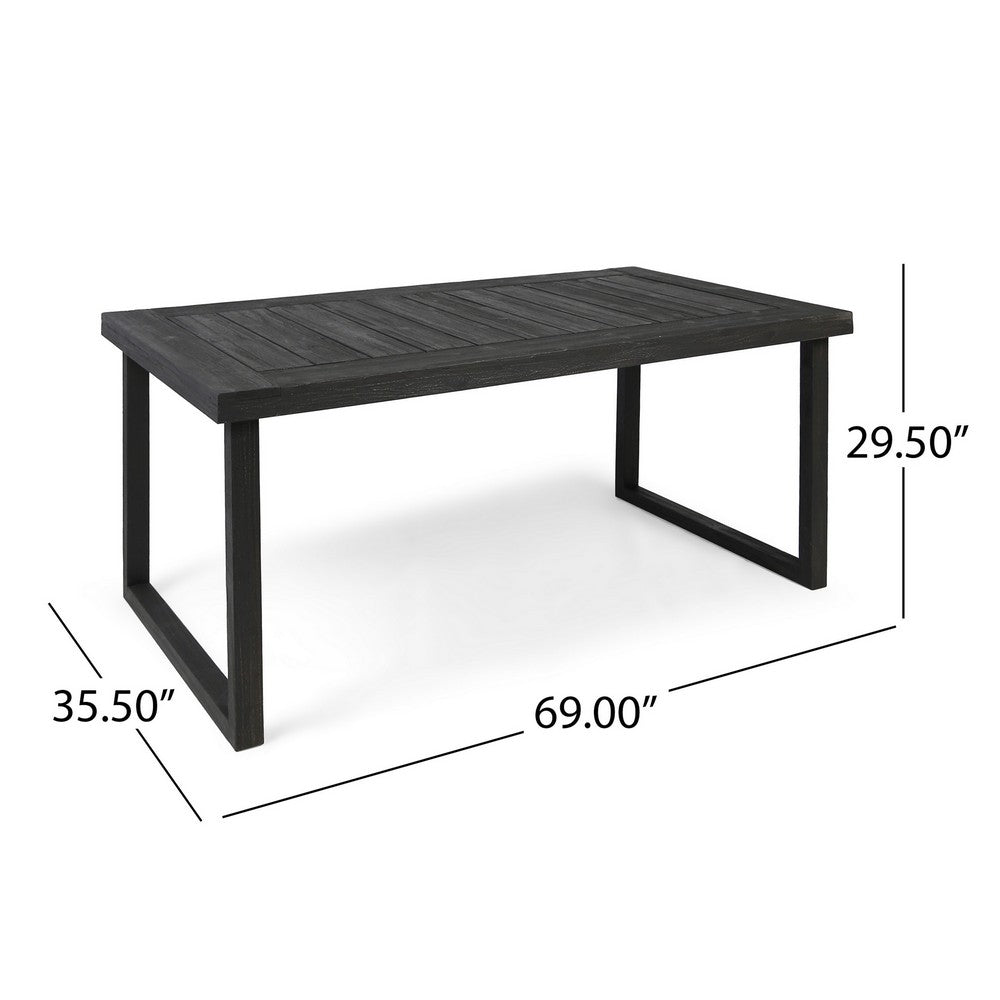 Outdoor Dining Table | Slatted Rectangular Top | Sandblasted Gray 69"