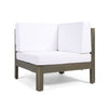 Carie Outdoor Right Arm Chair | White Cushions | Slatted Gray Wood