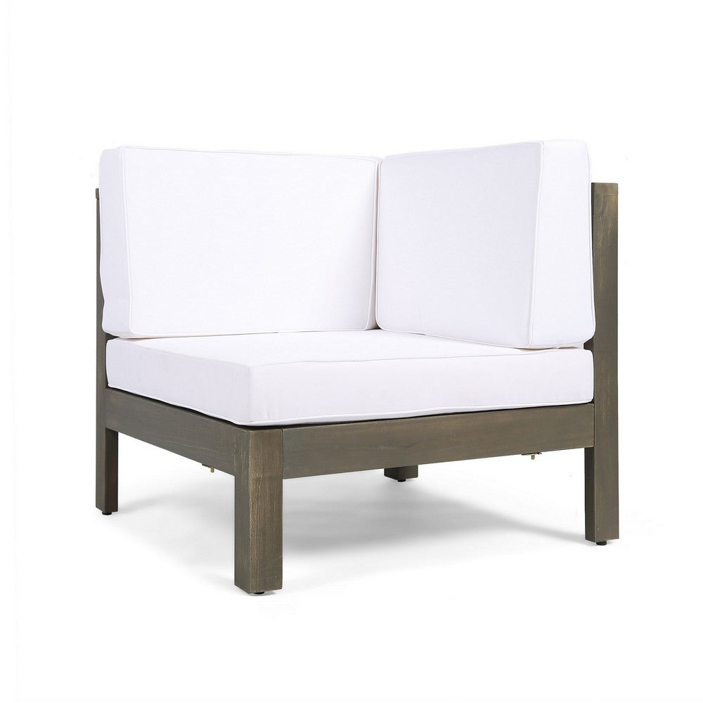 Carie Outdoor Right Arm Chair | White Cushions | Slatted Gray Wood