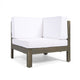 Carie Outdoor Right Arm Chair | White Cushions | Slatted Gray Wood