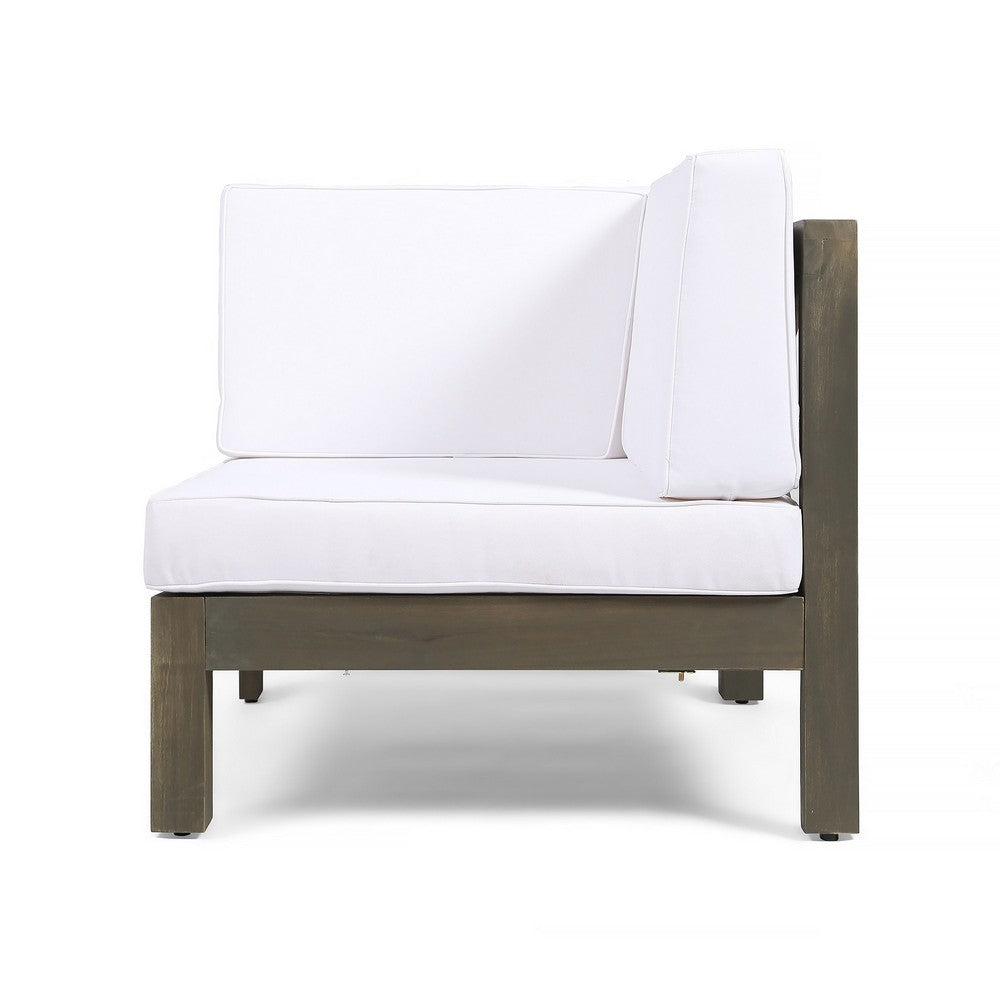 Carie Outdoor Right Arm Chair | White Cushions | Slatted Gray Wood