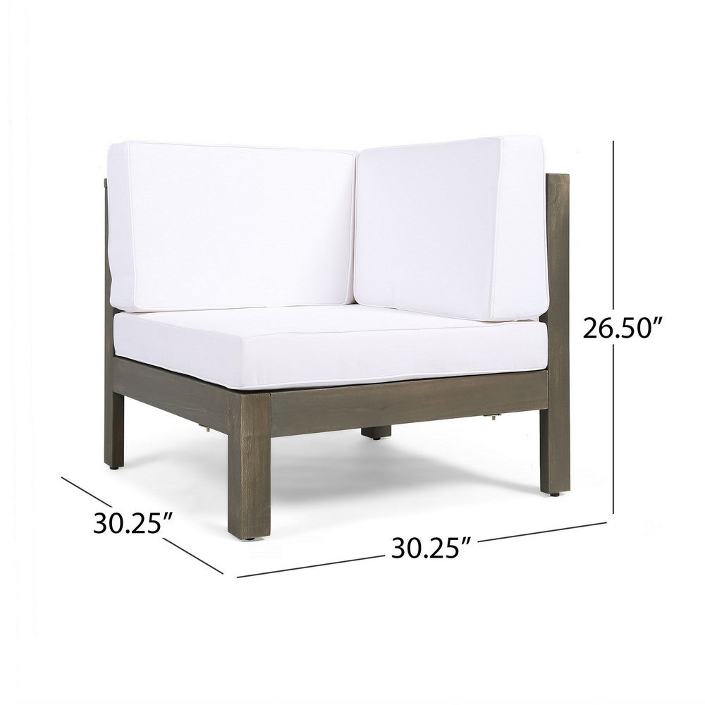 Carie Outdoor Right Arm Chair | White Cushions | Slatted Gray Wood