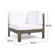 Carie Outdoor Right Arm Chair | White Cushions | Slatted Gray Wood