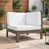 Carie Outdoor Right Arm Chair | White Cushions | Slatted Gray Wood