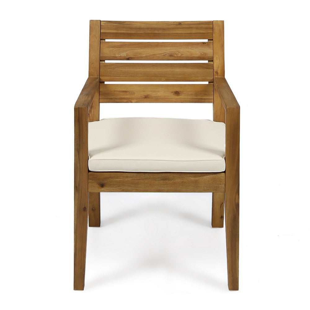 Outdoor Dining Chair Set of 2 | Beige Polyester | Sandblast Natural Brown