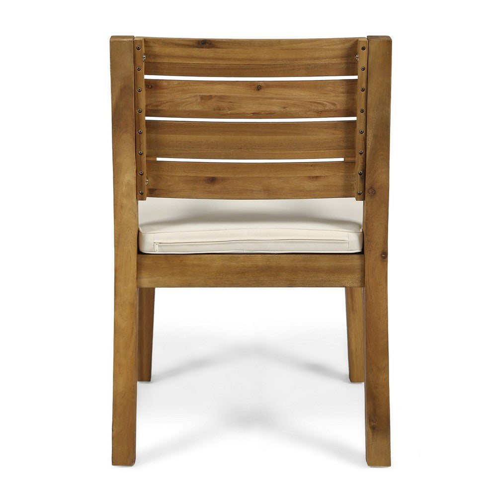 Outdoor Dining Chair Set of 2 | Beige Polyester | Sandblast Natural Brown