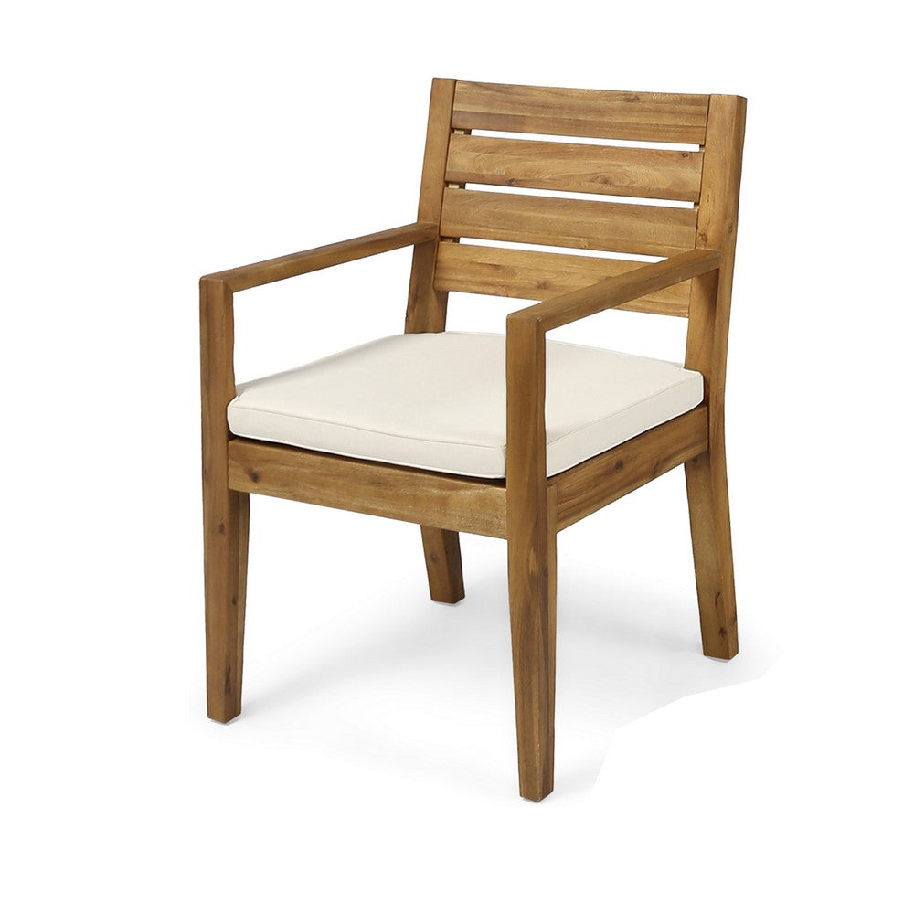 Outdoor Dining Chair Set of 2 | Beige Polyester | Sandblast Natural Brown