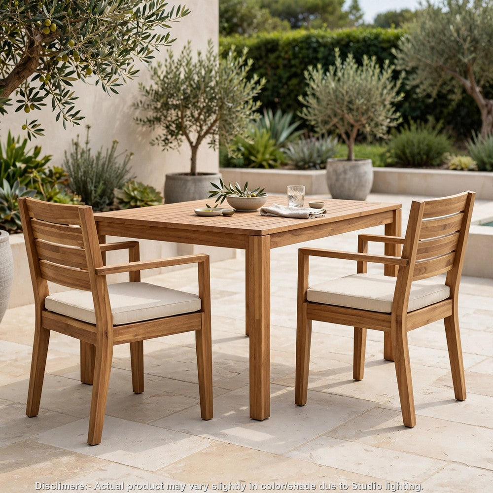 Outdoor Dining Chair Set of 2 | Beige Polyester | Sandblast Natural Brown