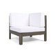 Carie Outdoor Left Arm Chair | White Fabric Cushions | Slatted Gray Wood