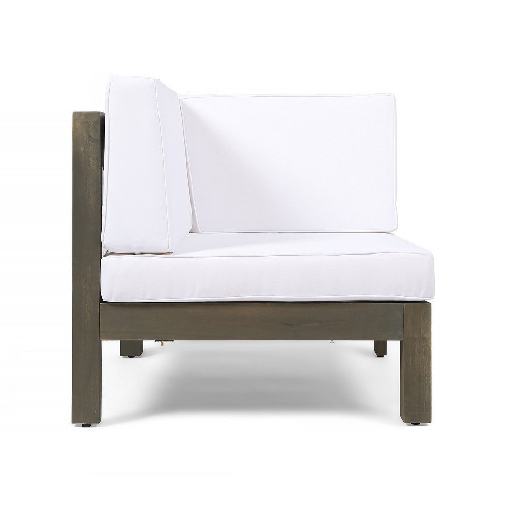 Carie Outdoor Left Arm Chair | White Fabric Cushions | Slatted Gray Wood