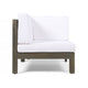 Carie Outdoor Left Arm Chair | White Fabric Cushions | Slatted Gray Wood