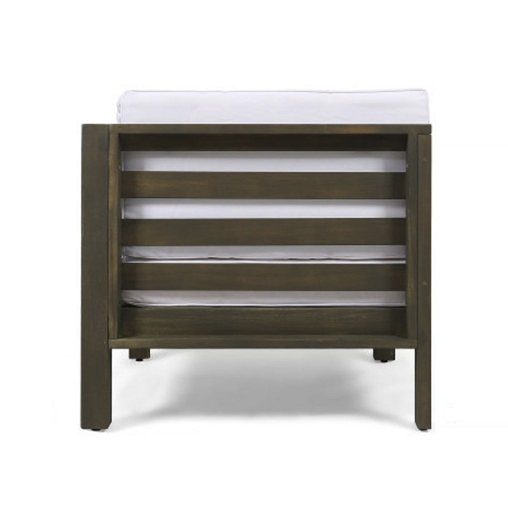 Carie Outdoor Left Arm Chair | White Fabric Cushions | Slatted Gray Wood