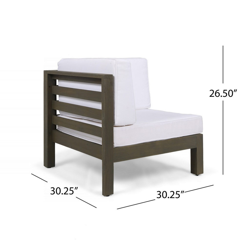 Carie Outdoor Left Arm Chair | White Fabric Cushions | Slatted Gray Wood