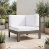 Carie Outdoor Left Arm Chair | White Fabric Cushions | Slatted Gray Wood