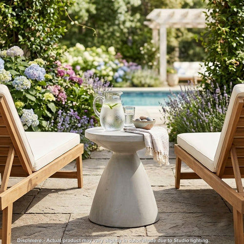 Syam Outdoor Side End Table | Round Top | Pedestal | Gray Concrete 20"