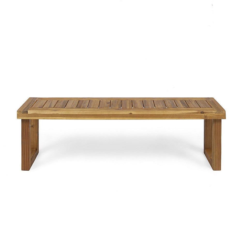 Mesco Outdoor Bench Set of 2 | Slatted Seat | Sled Base | Natural Brown 60"