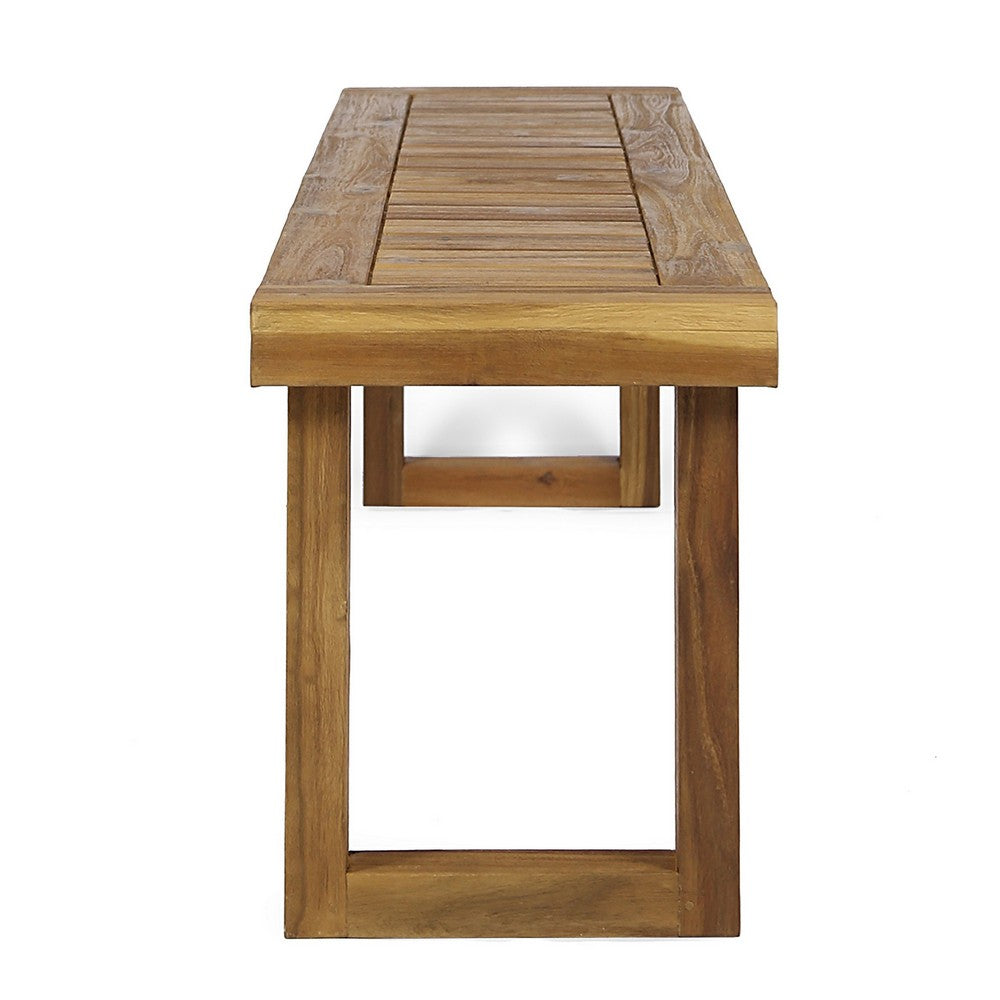 Mesco Outdoor Bench Set of 2 | Slatted Seat | Sled Base | Natural Brown 60"