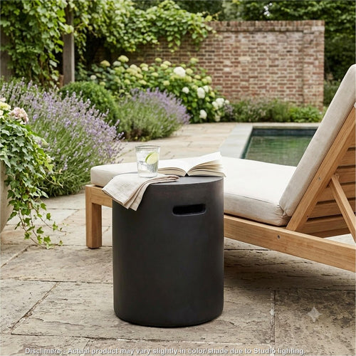 Outdoor Side End Table | Cylindrical | Cutout Handle | Copper Concrete 19"