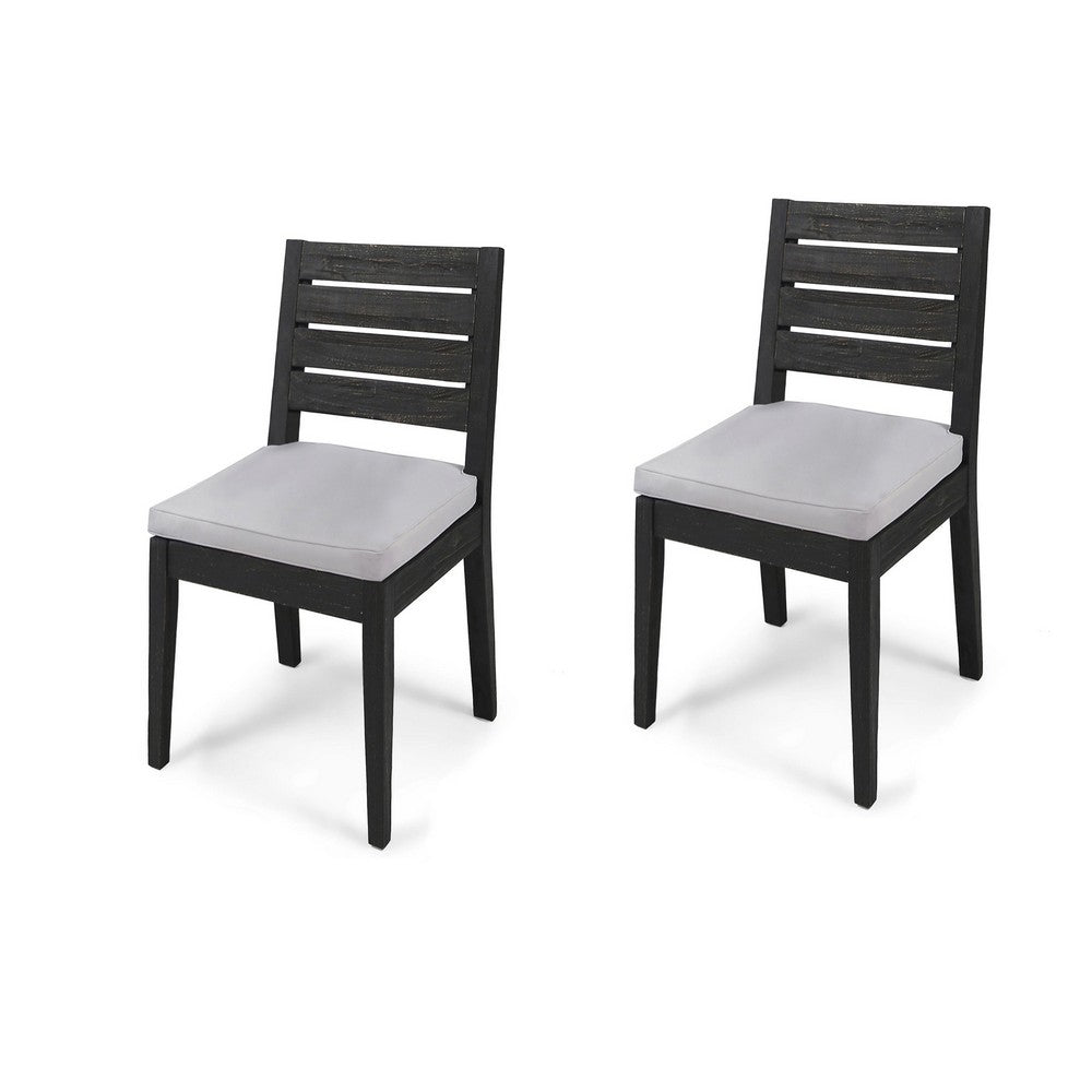 Outdoor Armless Dining Chair Set of 2 | Water Resistant Cushions | Gray