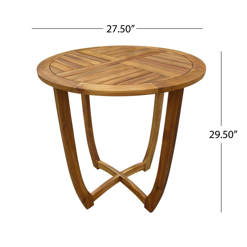 Outdoor Round Accent Table | Slatted Top | Cross Base | Teak Finish 30"
