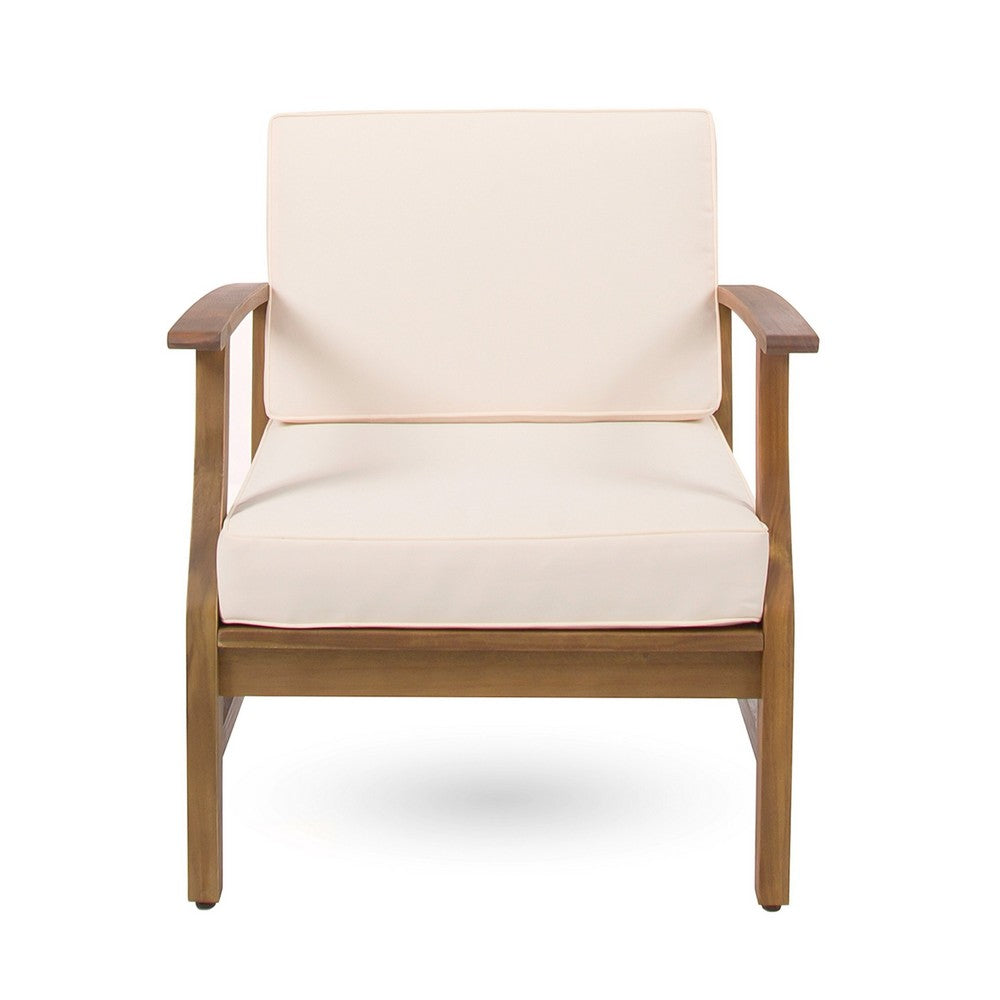 Hoye Outdoor Club Chair | Cream Cushions | Brown Acacia Wood