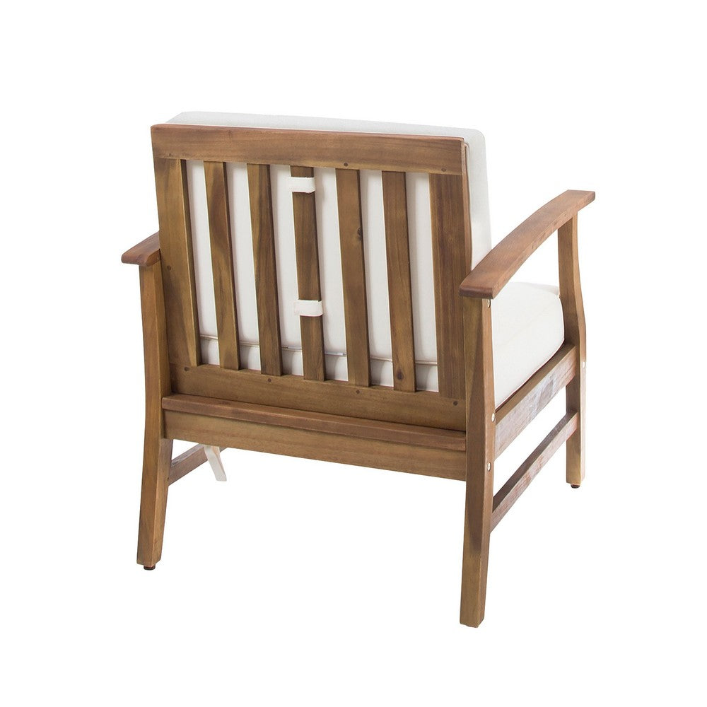 Hoye Outdoor Club Chair | Cream Cushions | Brown Acacia Wood