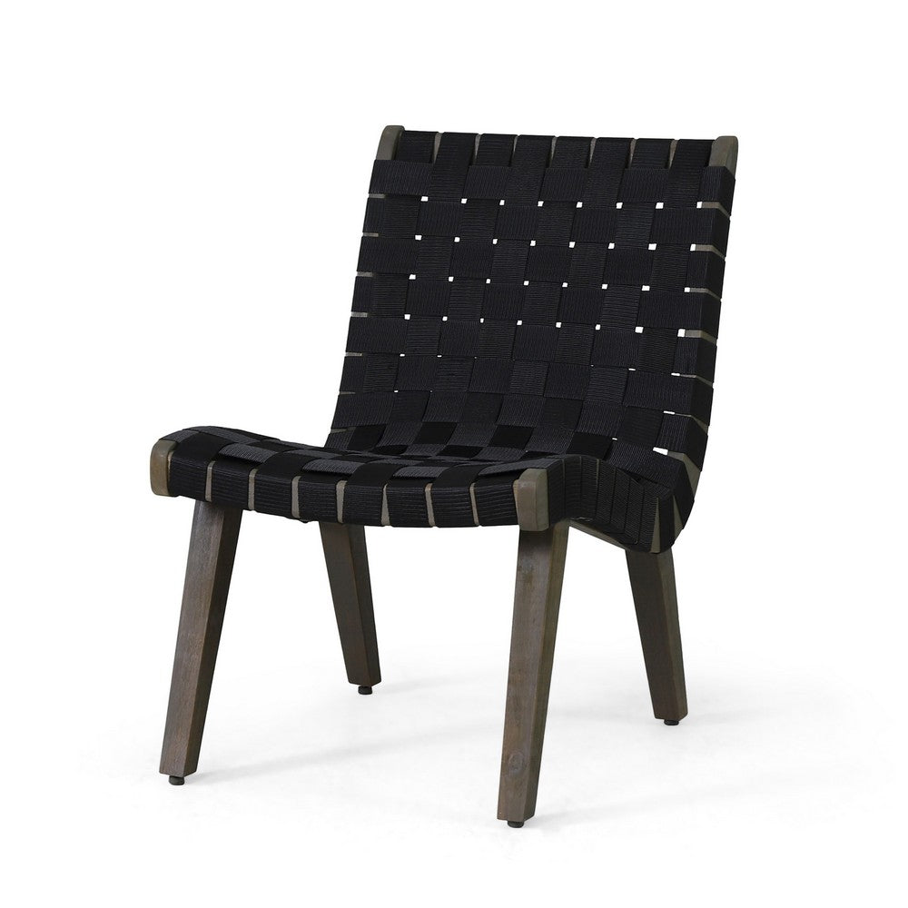 Chary Outdoor Lounge Chair | Rope Woven Seat and Back | Gray Wood