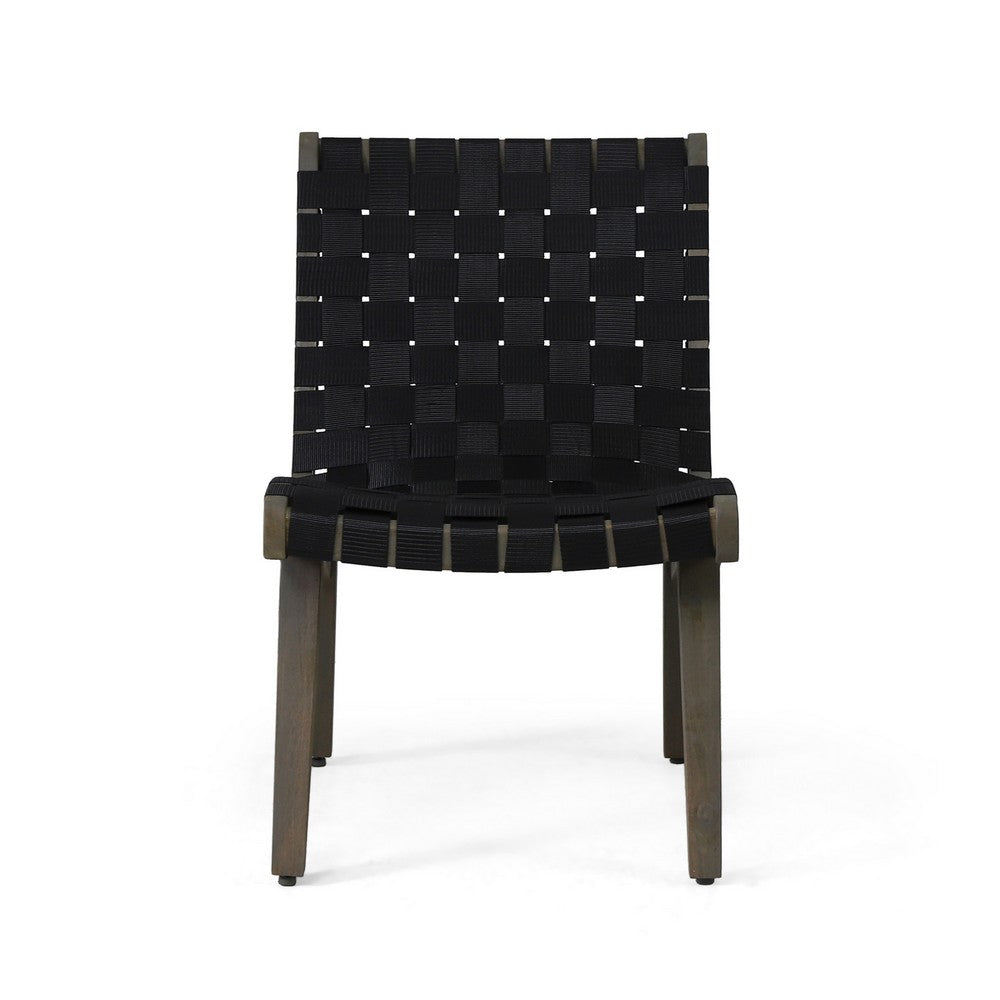 Chary Outdoor Lounge Chair | Rope Woven Seat and Back | Gray Wood