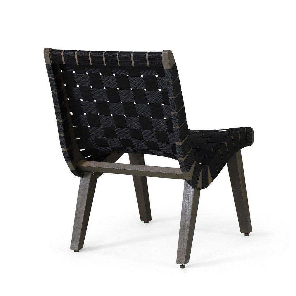 Chary Outdoor Lounge Chair | Rope Woven Seat and Back | Gray Wood