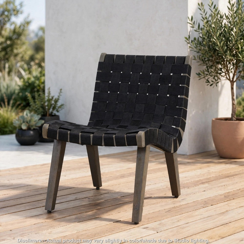 Chary Outdoor Lounge Chair | Rope Woven Seat and Back | Gray Wood