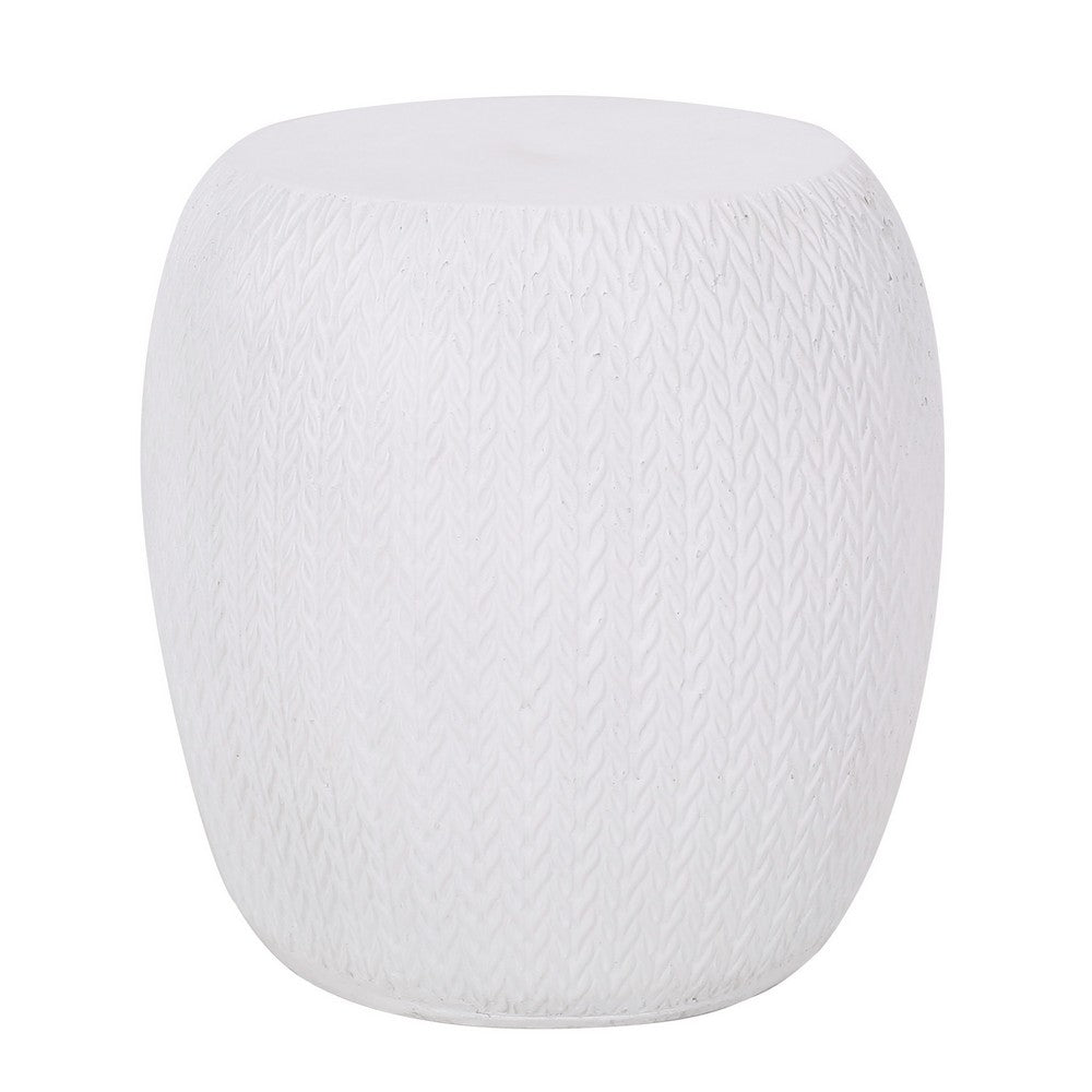 Outdoor Side End Table | Antique White Concrete | Braided Pattern | 16"